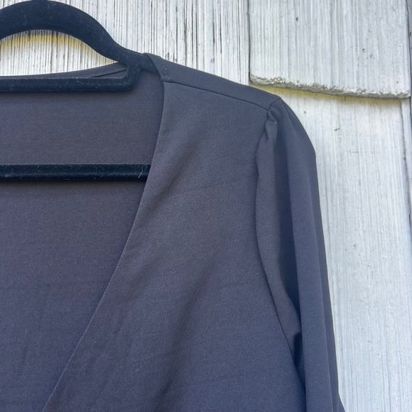 Halara Black V-Neck Wrap Tie Waist Crop Top Elbow Sleeve Puffed Shoulder Medium - Picture 3 of 7